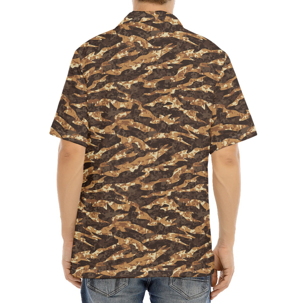 Desert Tiger Stripe Camouflage Print Aloha Shirt