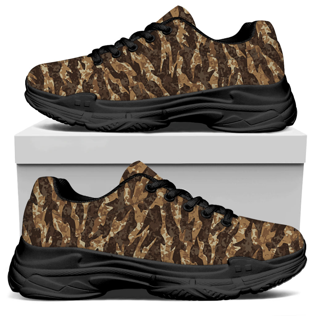 Desert Tiger Stripe Camouflage Print Black Chunky Shoes