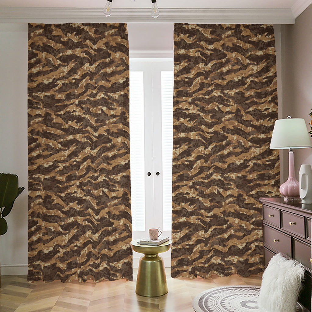 Desert Tiger Stripe Camouflage Print Blackout Pencil Pleat Curtains
