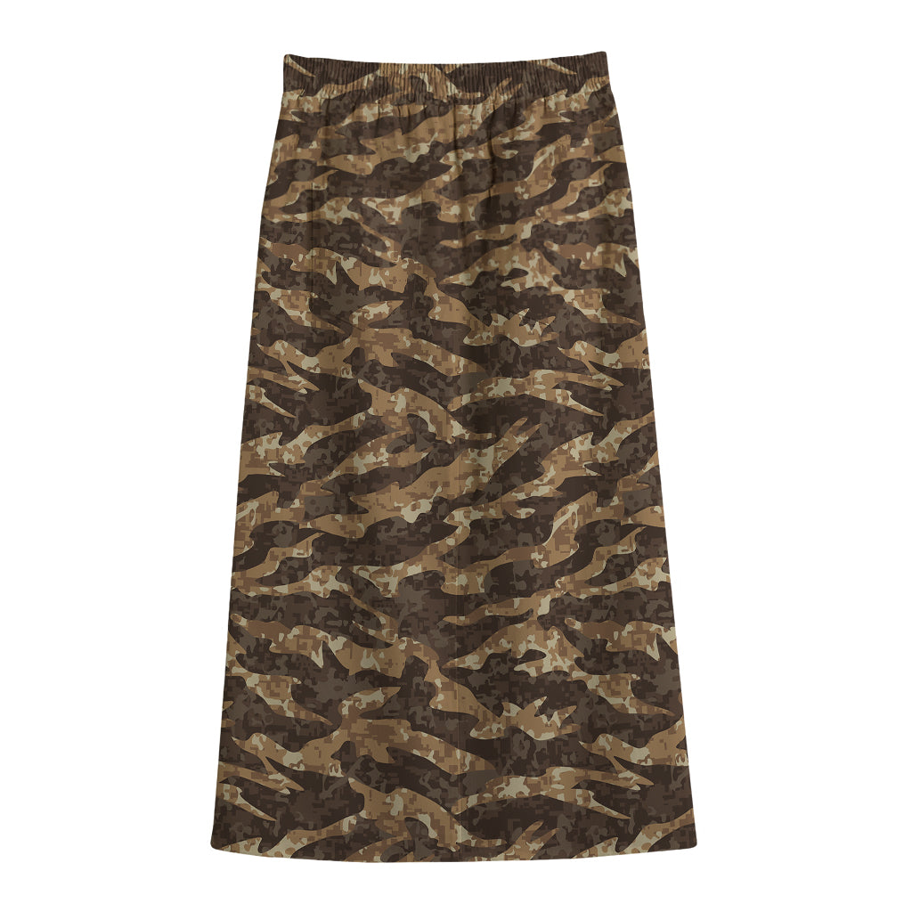 Desert Tiger Stripe Camouflage Print Cotton Front Slit Maxi Skirt