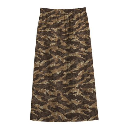 Desert Tiger Stripe Camouflage Print Cotton Front Slit Maxi Skirt