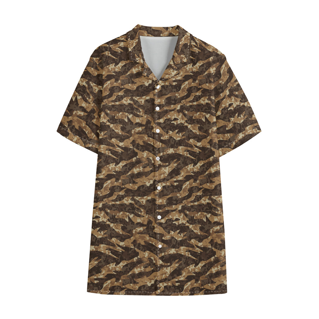 Desert Tiger Stripe Camouflage Print Cotton Hawaiian Shirt