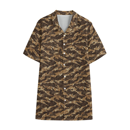 Desert Tiger Stripe Camouflage Print Cotton Hawaiian Shirt