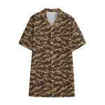 Desert Tiger Stripe Camouflage Print Cotton Hawaiian Shirt