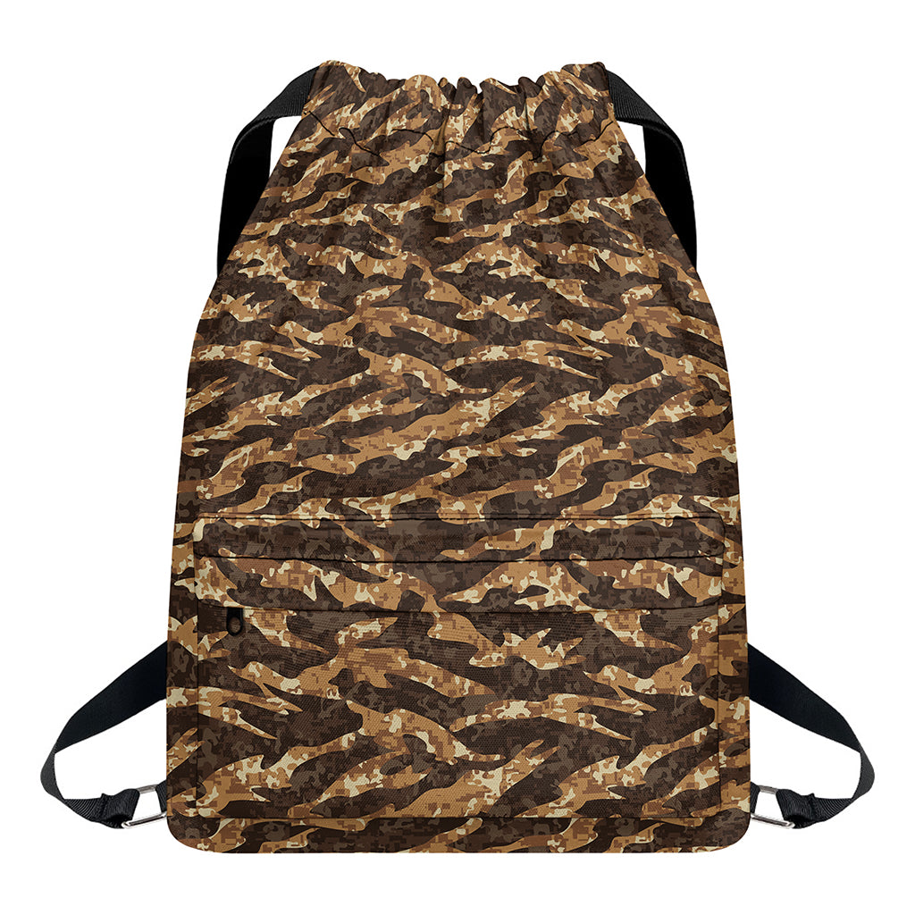 Desert Tiger Stripe Camouflage Print Drawstring Backpack