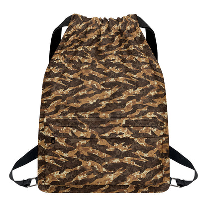 Desert Tiger Stripe Camouflage Print Drawstring Backpack