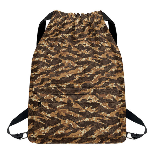 Desert Tiger Stripe Camouflage Print Drawstring Backpack