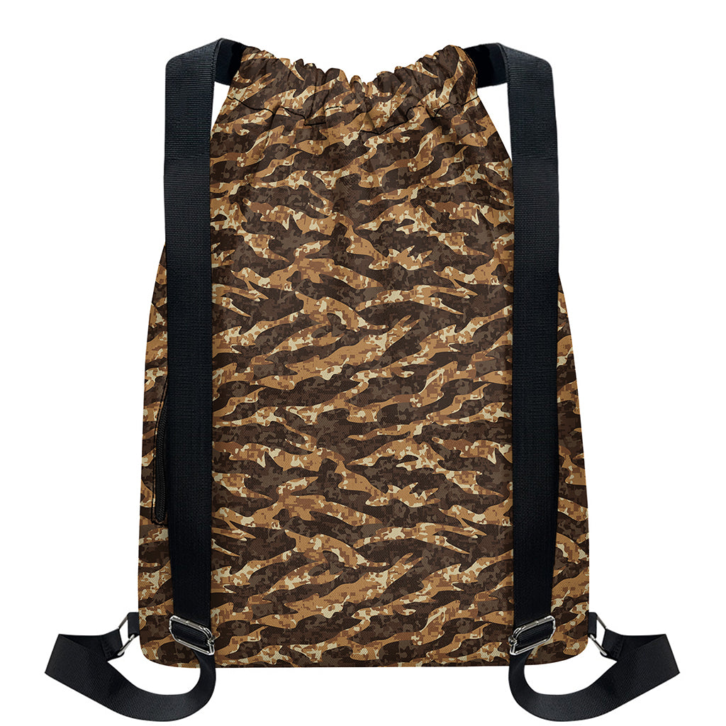 Desert Tiger Stripe Camouflage Print Drawstring Backpack