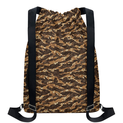 Desert Tiger Stripe Camouflage Print Drawstring Backpack