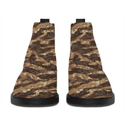 Desert Tiger Stripe Camouflage Print Flat Ankle Boots