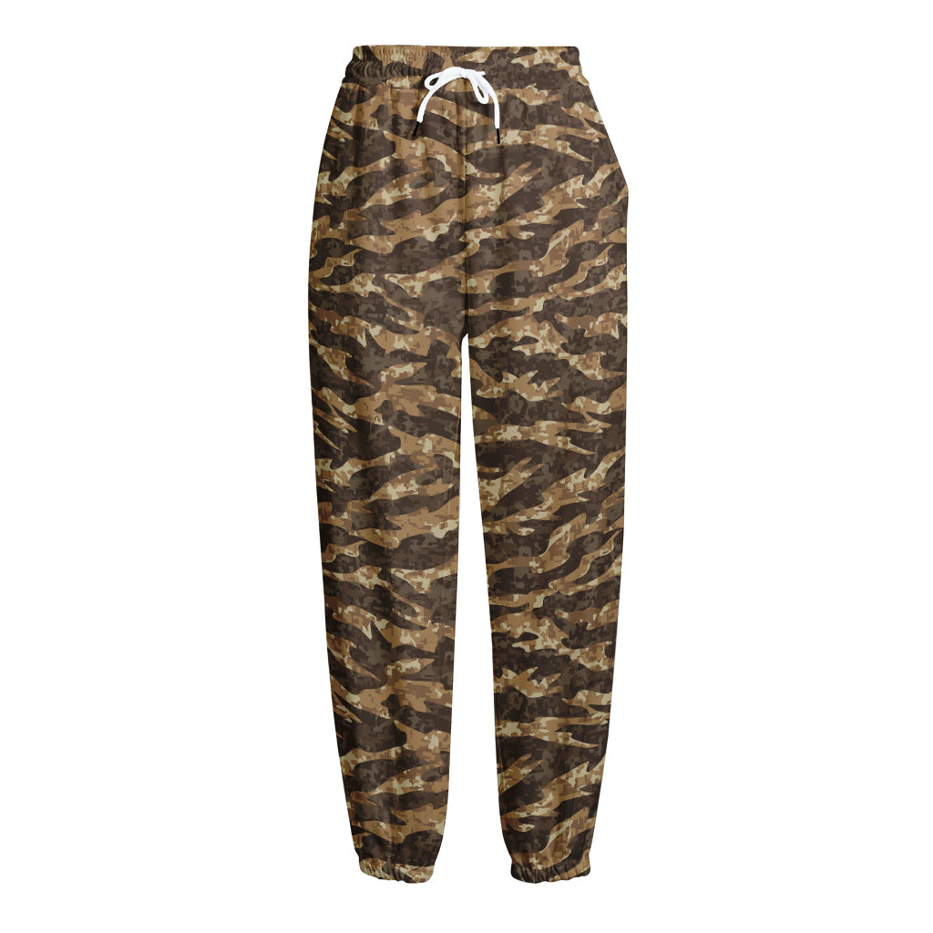 Desert Tiger Stripe Camouflage Print Fleece Lined Knit Pants
