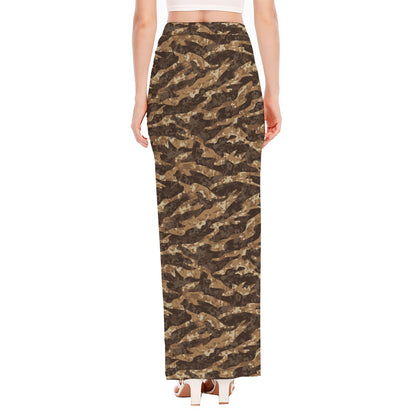 Desert Tiger Stripe Camouflage Print High Slit Maxi Skirt