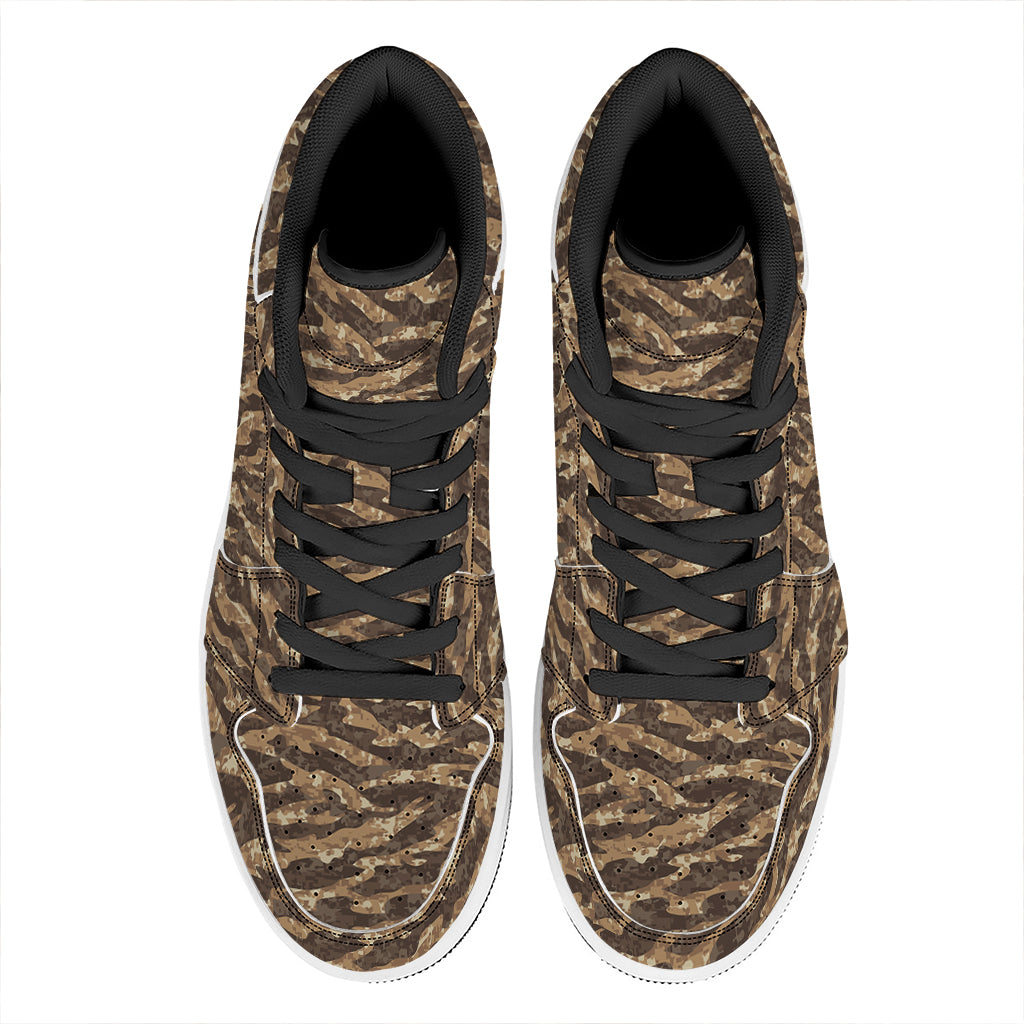 Desert Tiger Stripe Camouflage Print High Top Leather Sneakers