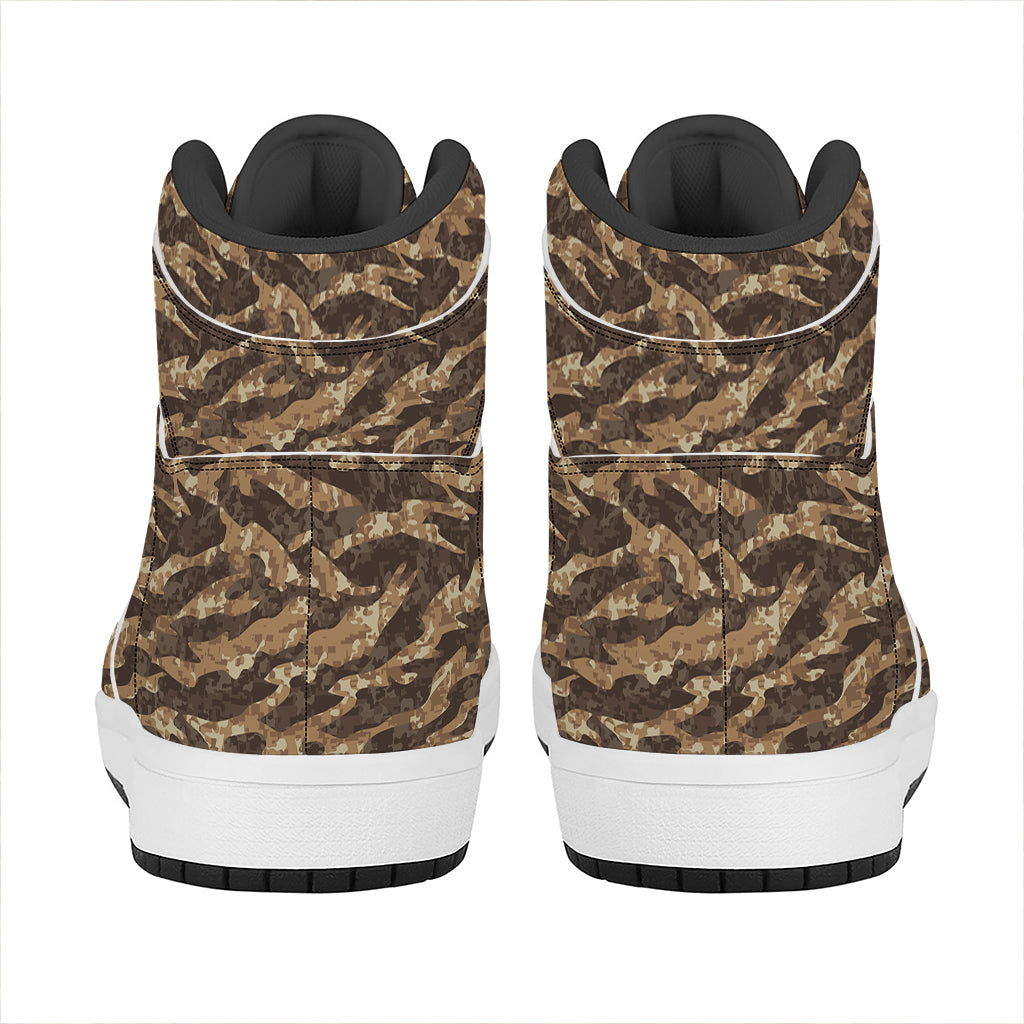 Desert Tiger Stripe Camouflage Print High Top Leather Sneakers