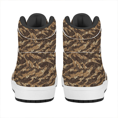 Desert Tiger Stripe Camouflage Print High Top Leather Sneakers
