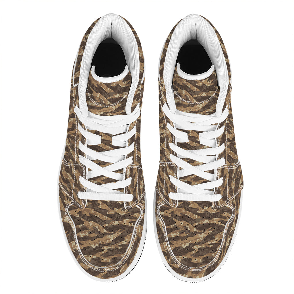 Desert Tiger Stripe Camouflage Print High Top Leather Sneakers