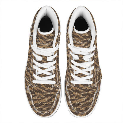 Desert Tiger Stripe Camouflage Print High Top Leather Sneakers