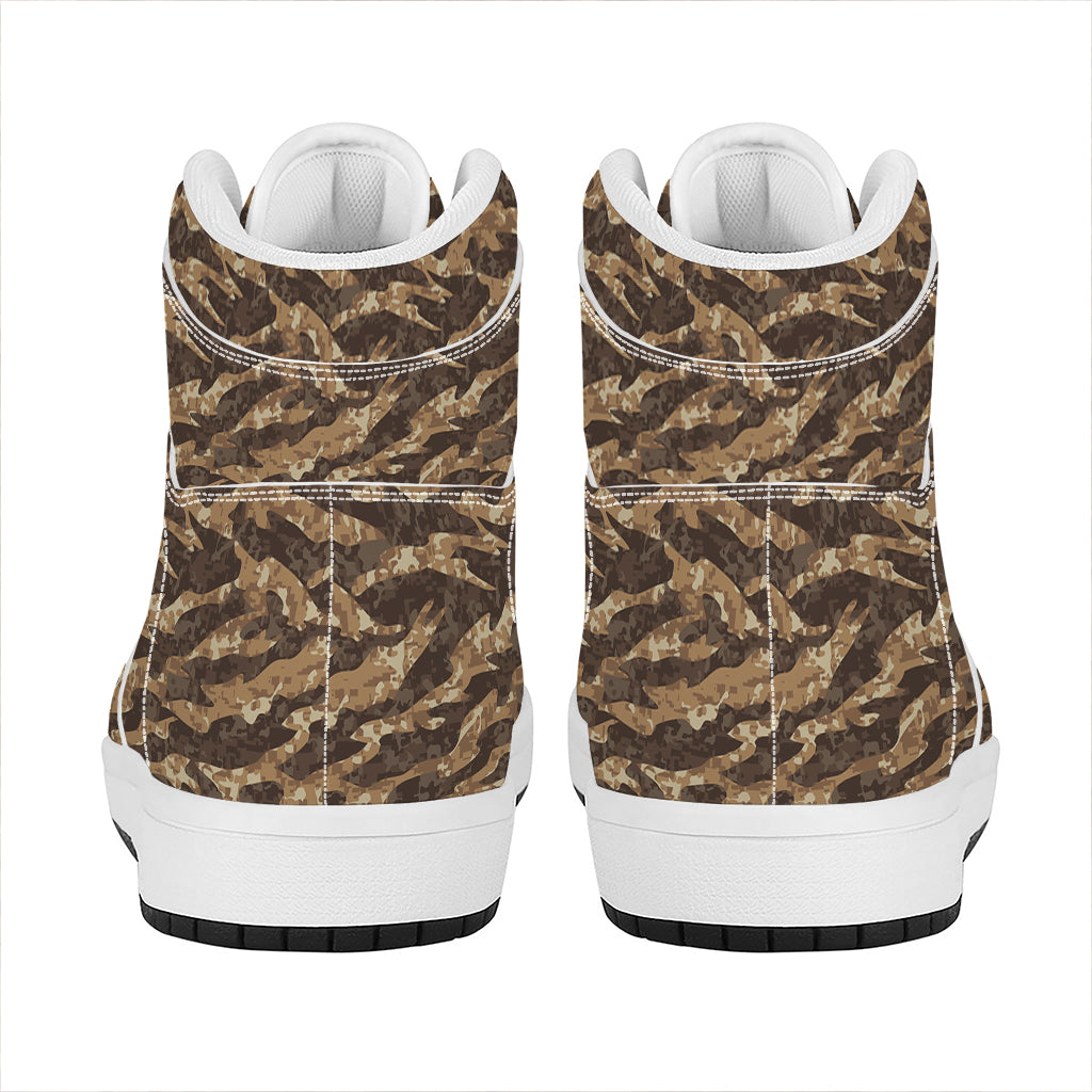 Desert Tiger Stripe Camouflage Print High Top Leather Sneakers
