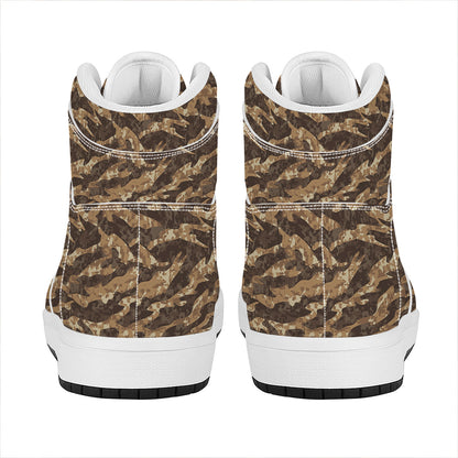 Desert Tiger Stripe Camouflage Print High Top Leather Sneakers