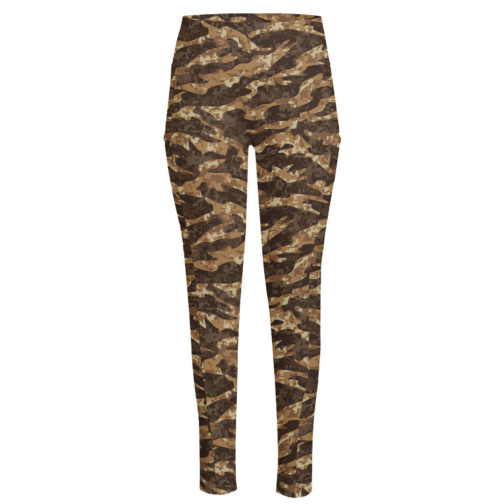 Desert Tiger Stripe Camouflage Print High-Waisted Pocket Leggings
