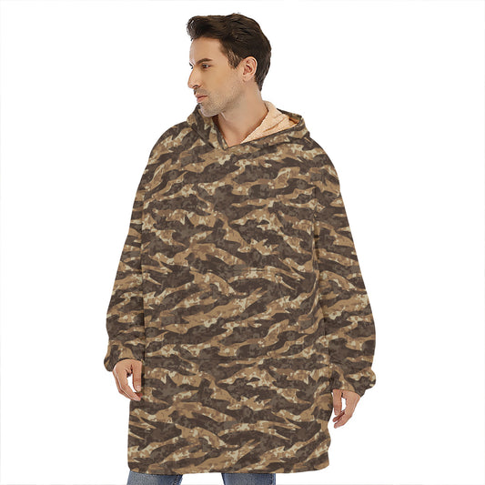 Desert Tiger Stripe Camouflage Print Hoodie Blanket