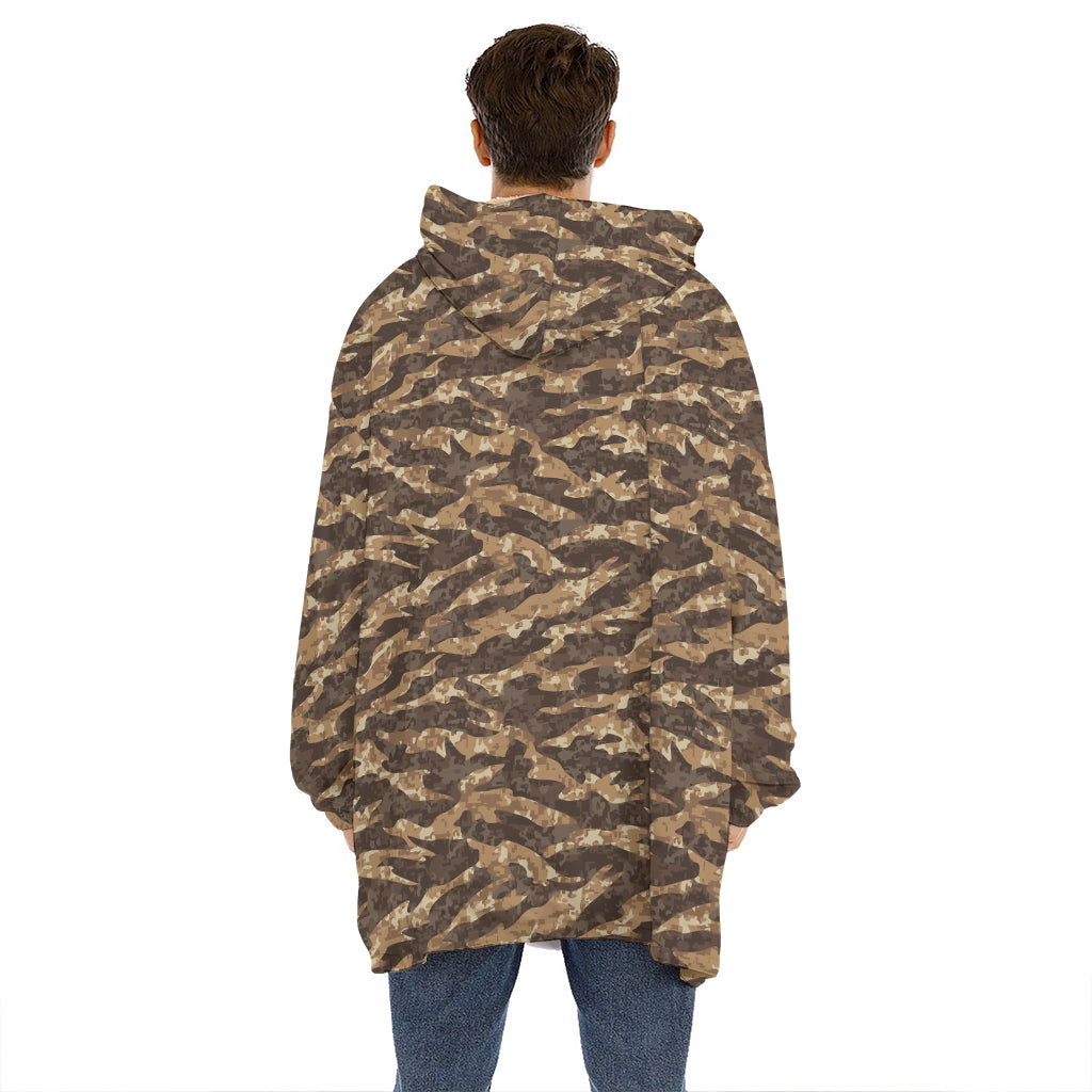 Desert Tiger Stripe Camouflage Print Hoodie Blanket