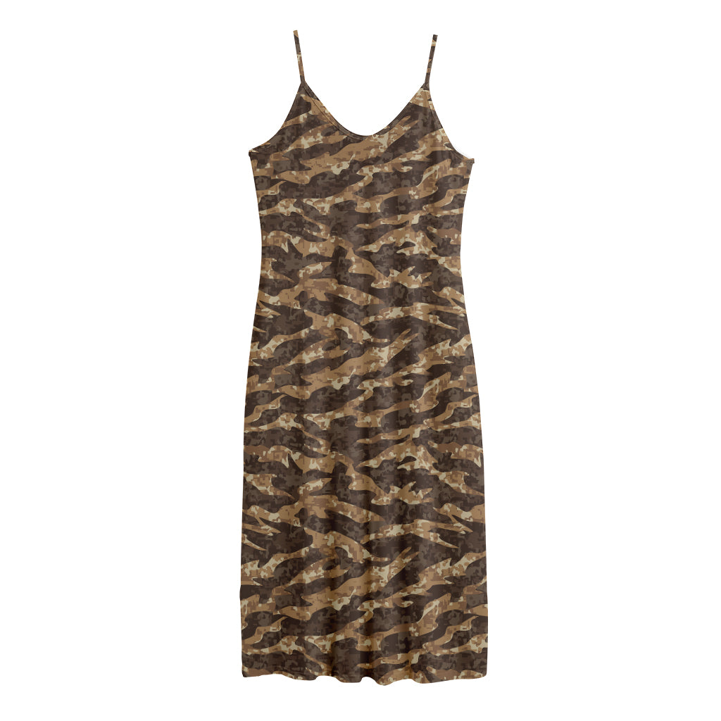 Desert Tiger Stripe Camouflage Print Jersey Midi Cami Dress