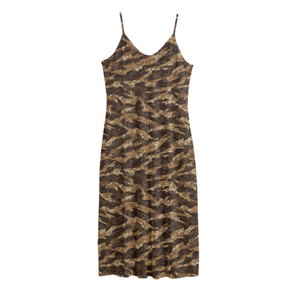 Desert Tiger Stripe Camouflage Print Jersey Midi Cami Dress