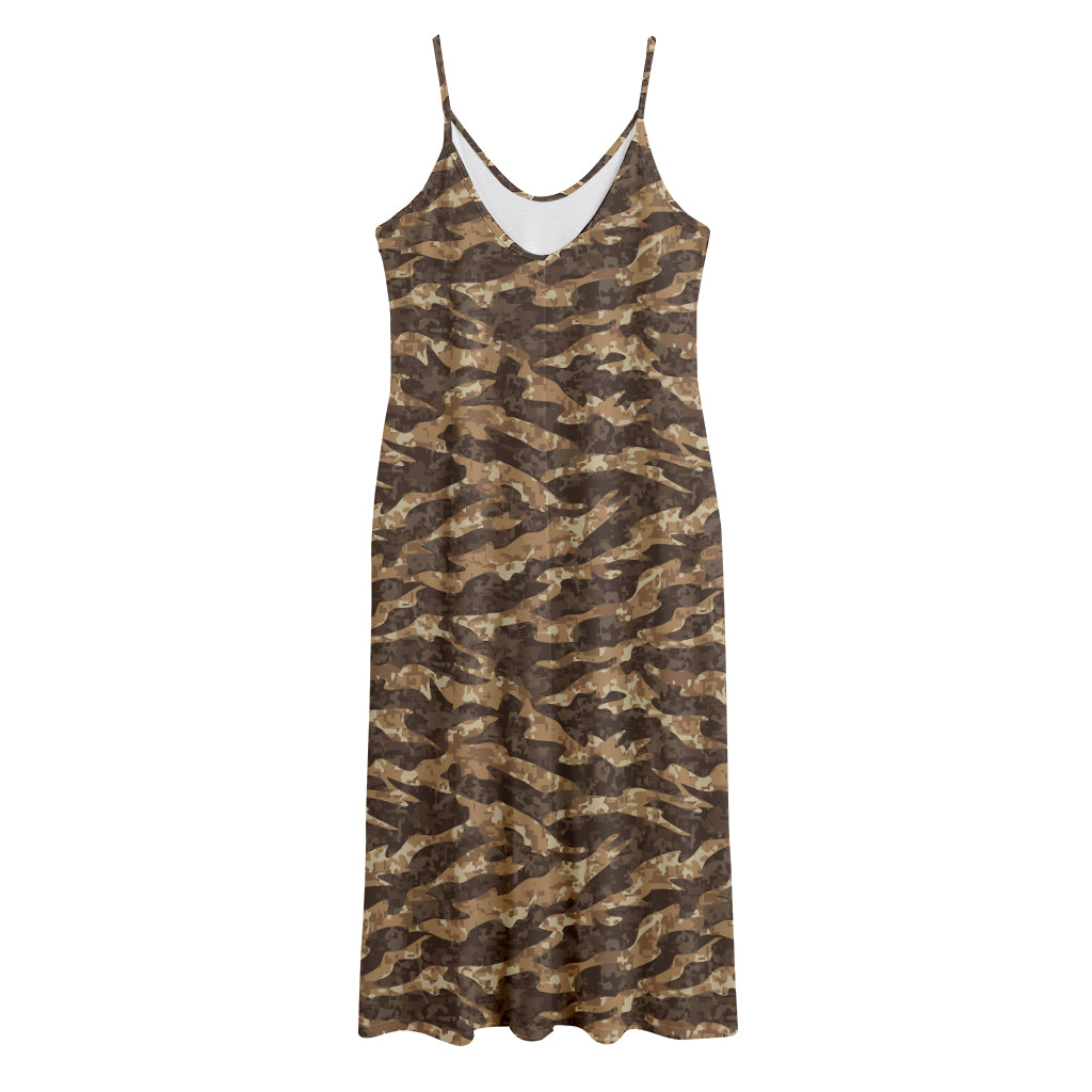 Desert Tiger Stripe Camouflage Print Jersey Midi Cami Dress