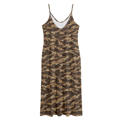 Desert Tiger Stripe Camouflage Print Jersey Midi Cami Dress