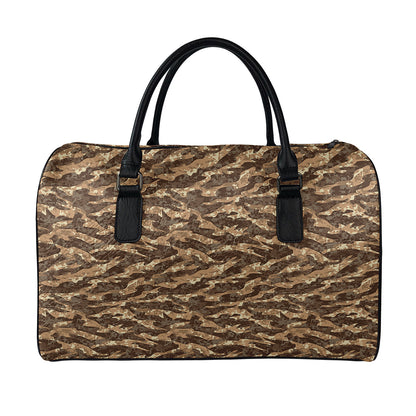 Desert Tiger Stripe Camouflage Print Leather Duffle Bag