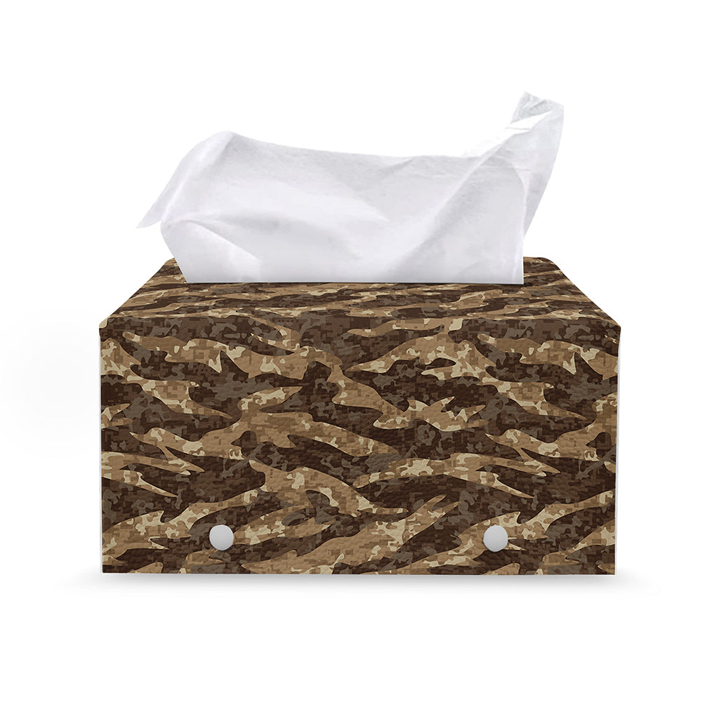 Desert Tiger Stripe Camouflage Print Leather Tissue Box Cover