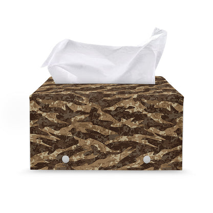 Desert Tiger Stripe Camouflage Print Leather Tissue Box Cover