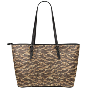 Desert Tiger Stripe Camouflage Print Leather Tote Bag