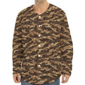 Desert Tiger Stripe Camouflage Print Long Sleeve Baseball Jersey