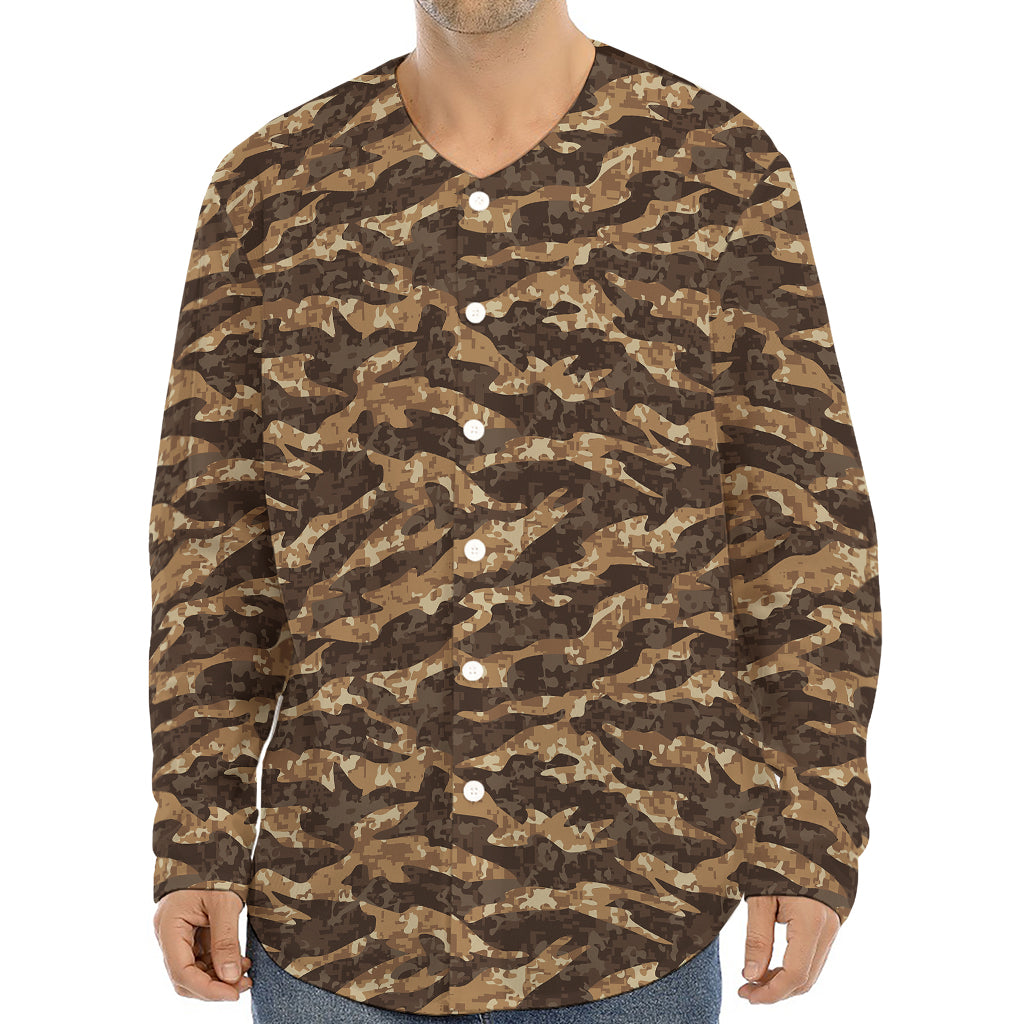 Desert Tiger Stripe Camouflage Print Long Sleeve Baseball Jersey