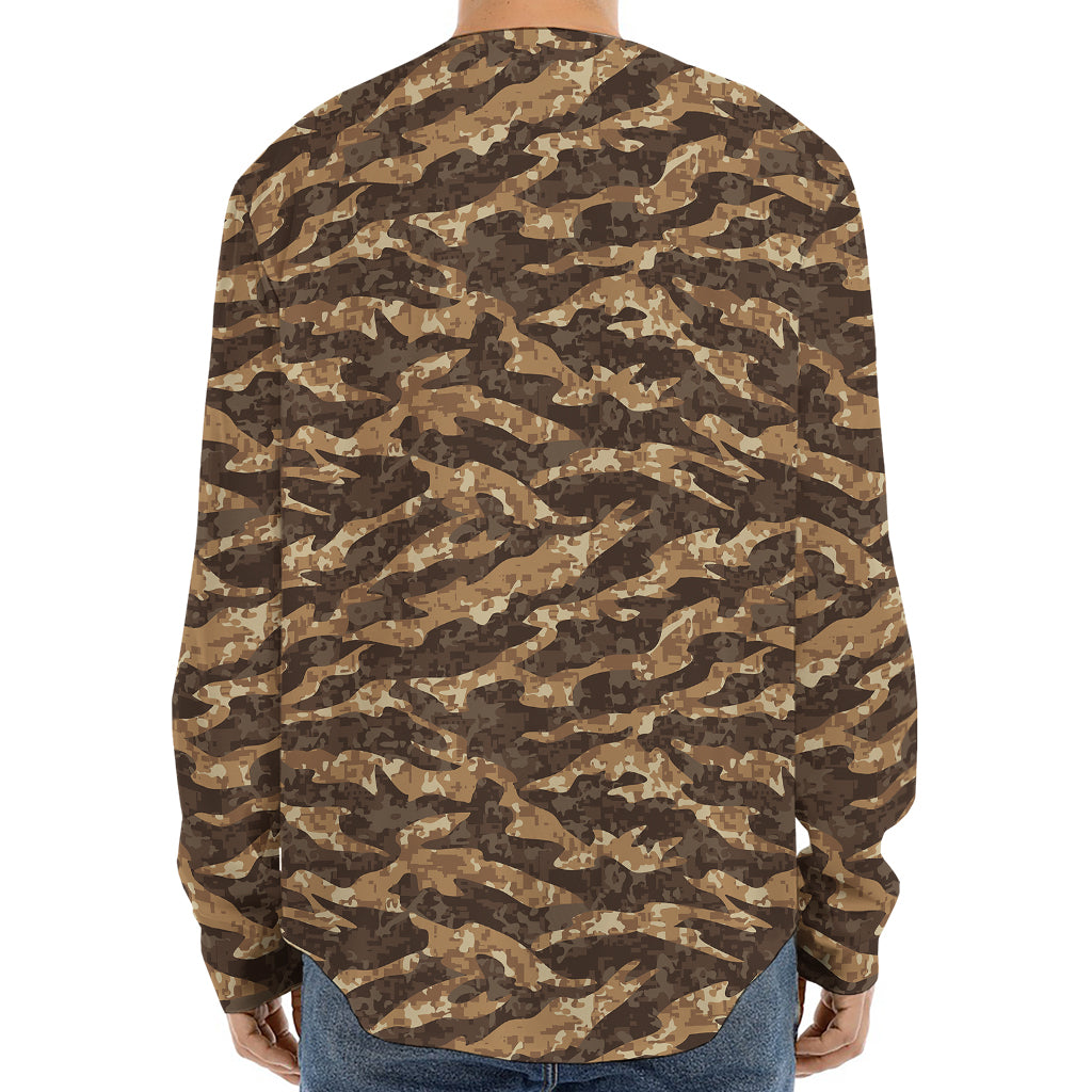 Desert Tiger Stripe Camouflage Print Long Sleeve Baseball Jersey