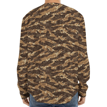 Desert Tiger Stripe Camouflage Print Long Sleeve Baseball Jersey