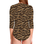 Desert Tiger Stripe Camouflage Print Long Sleeve Swimsuit