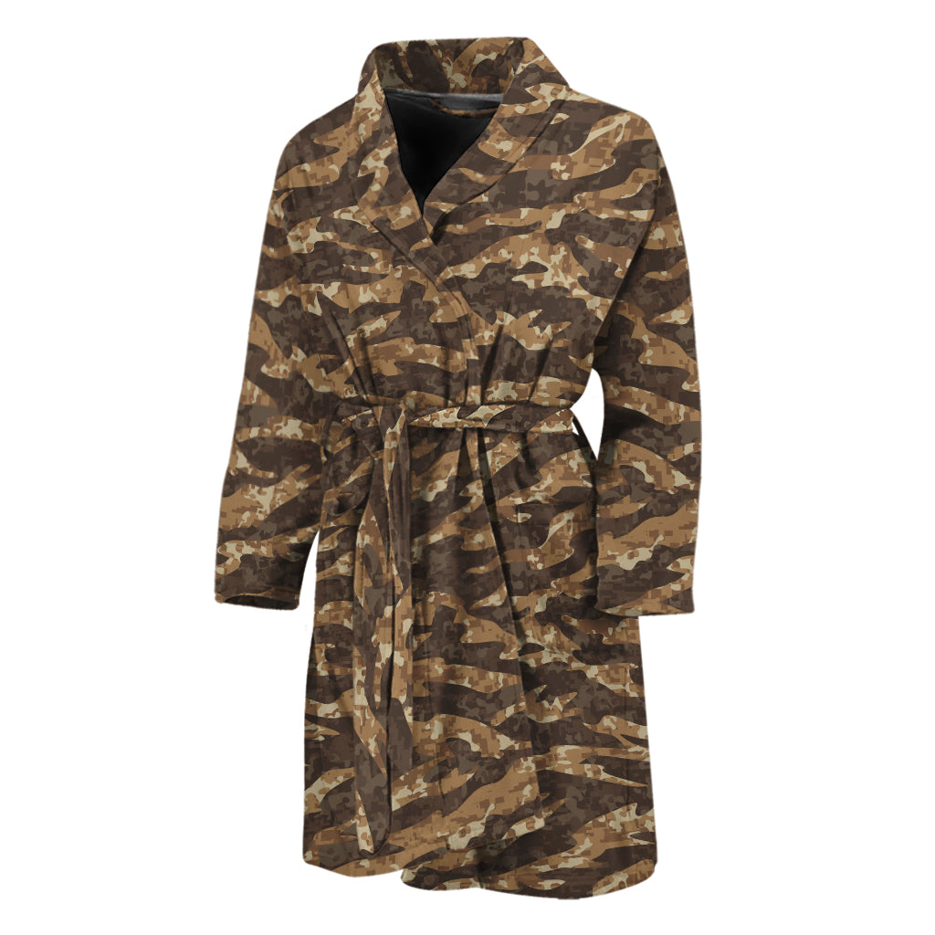 Desert Tiger Stripe Camouflage Print Men's Bathrobe