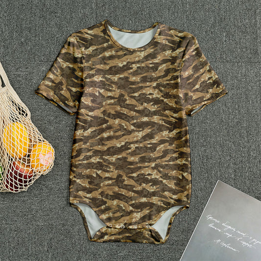 Desert Tiger Stripe Camouflage Print Men's Bodysuit