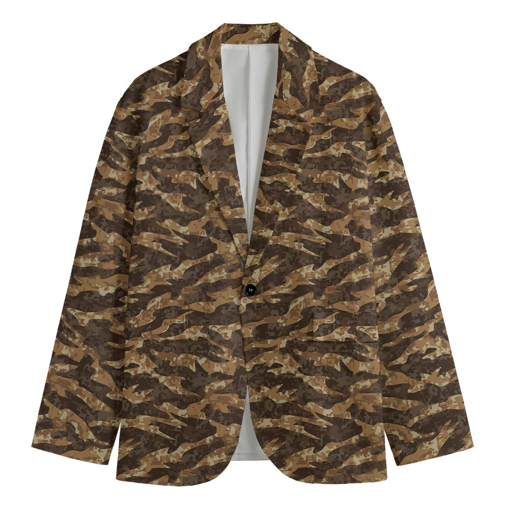 Desert Tiger Stripe Camouflage Print Men's Cotton Blazer