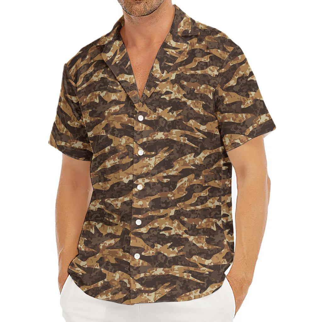 Desert Tiger Stripe Camouflage Print Men's Deep V-Neck Shirt
