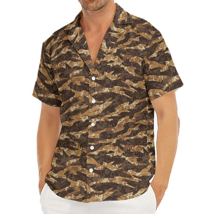 Desert Tiger Stripe Camouflage Print Men's Deep V-Neck Shirt
