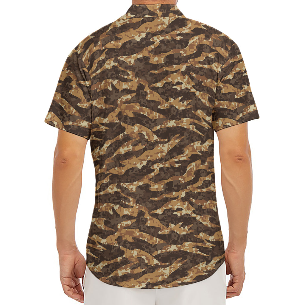 Desert Tiger Stripe Camouflage Print Men's Deep V-Neck Shirt