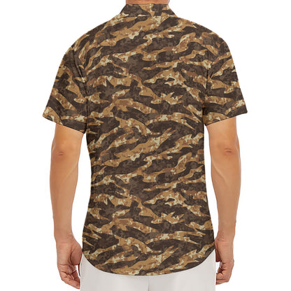 Desert Tiger Stripe Camouflage Print Men's Deep V-Neck Shirt
