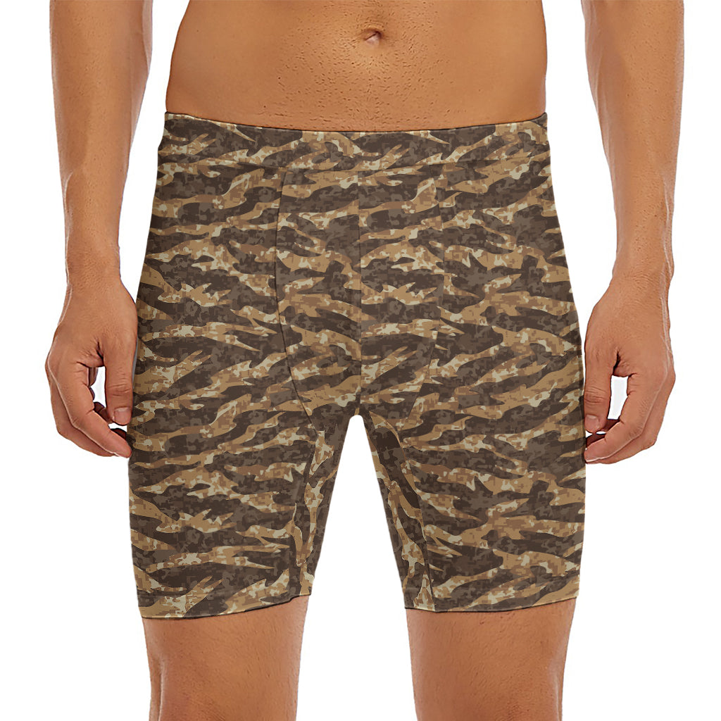 Desert Tiger Stripe Camouflage Print Men's Long Boxer Briefs