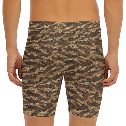 Desert Tiger Stripe Camouflage Print Men's Long Boxer Briefs