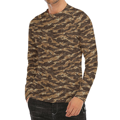 Desert Tiger Stripe Camouflage Print Men's Long Sleeve Rash Guard