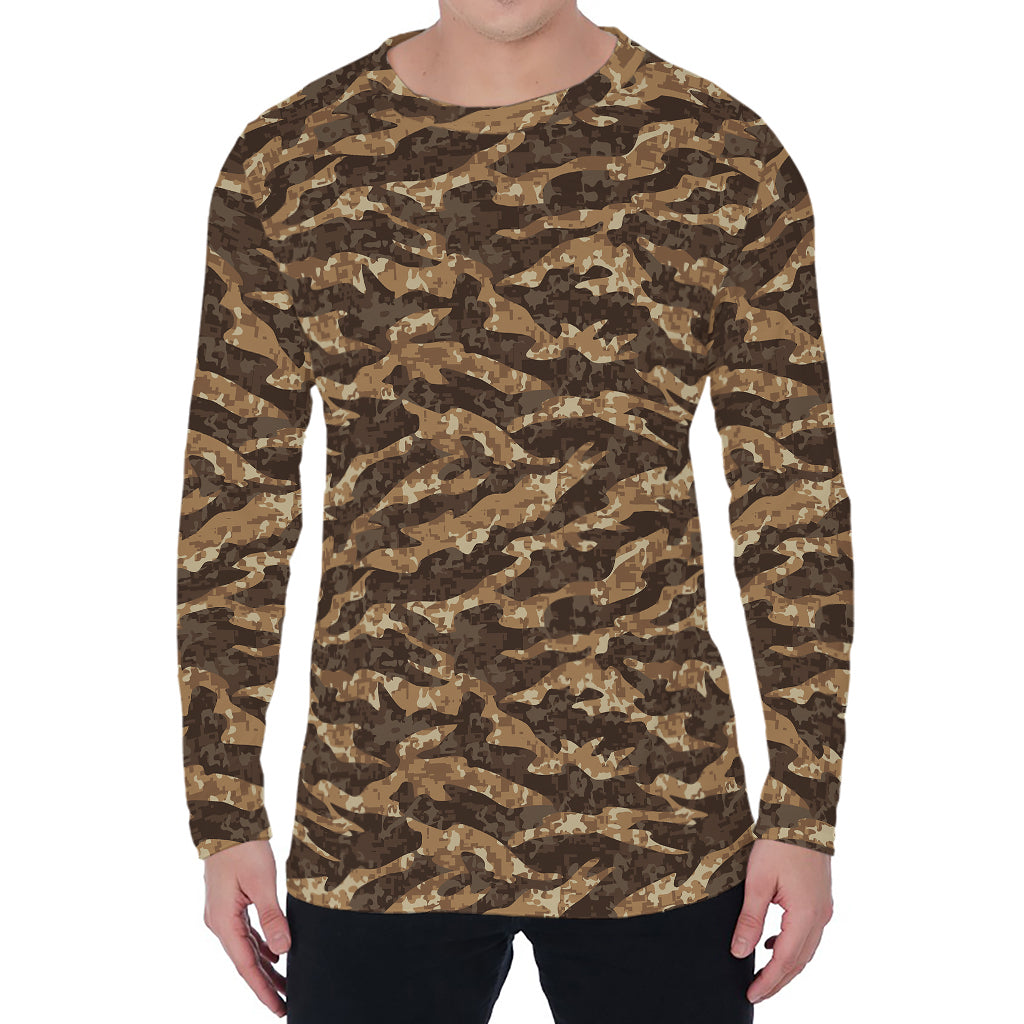 Desert Tiger Stripe Camouflage Print Men's Long Sleeve T-Shirt